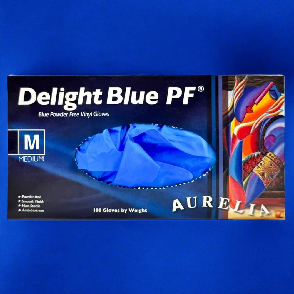 Aurelia - Delight Blue Vinyl Gloves - Powder Free - Image 3