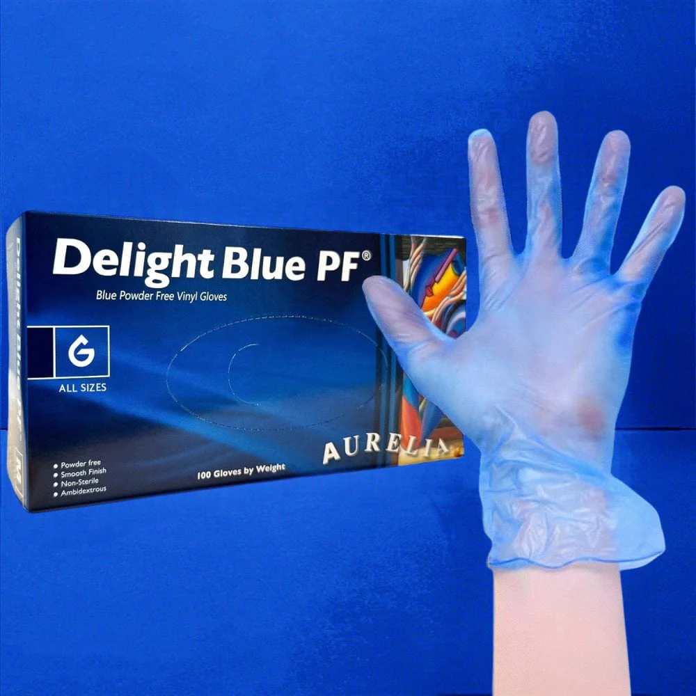 Aurelia - Delight Blue Vinyl Gloves - Powder Free - Image 6