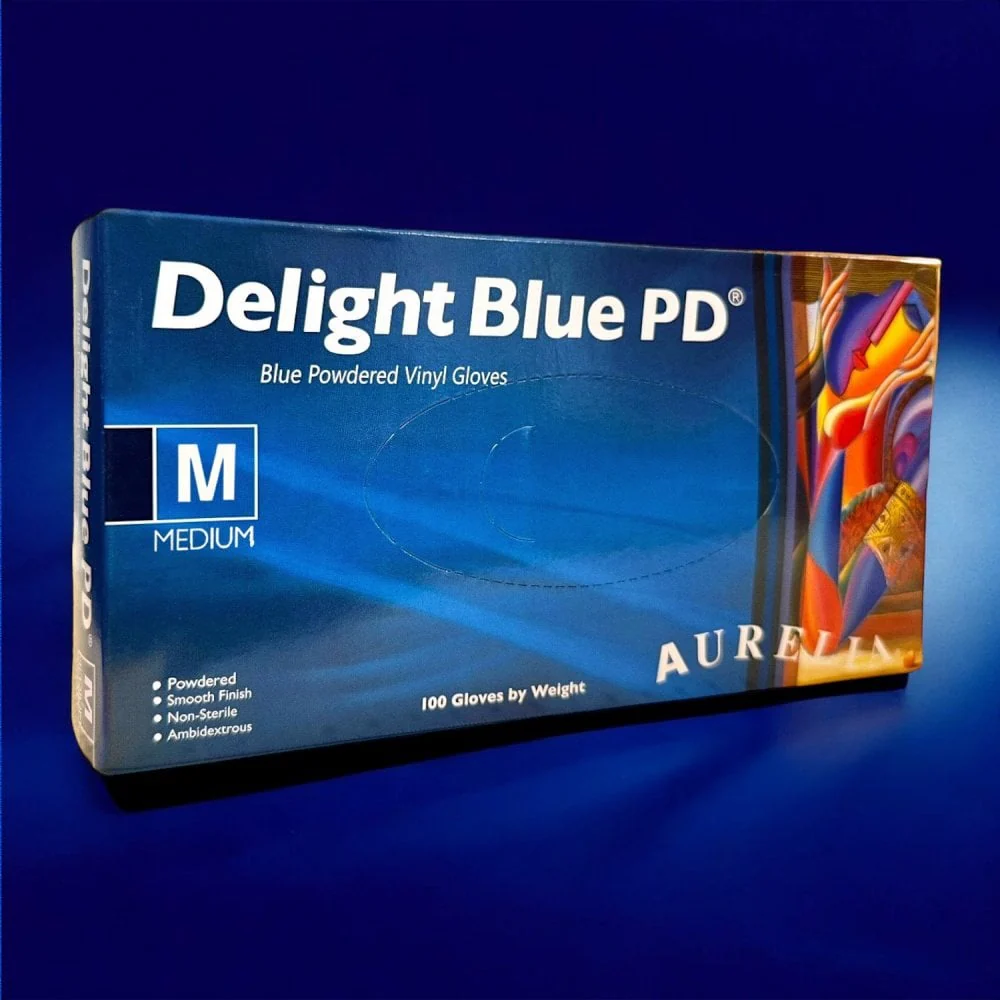 Delight - Blue Vinyl Gloves - Powdered - Image 3
