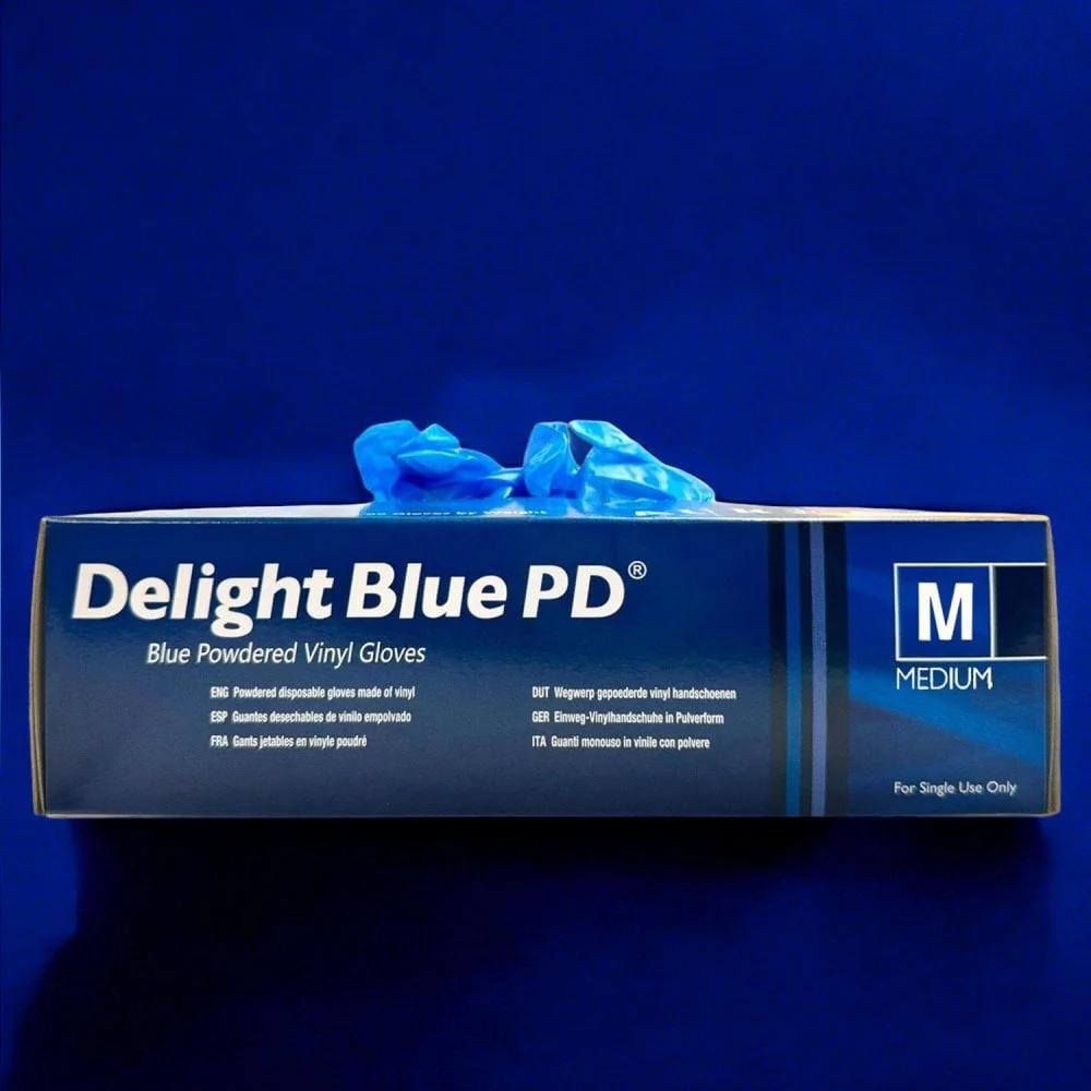 Delight - Blue Vinyl Gloves - Powdered - Image 4
