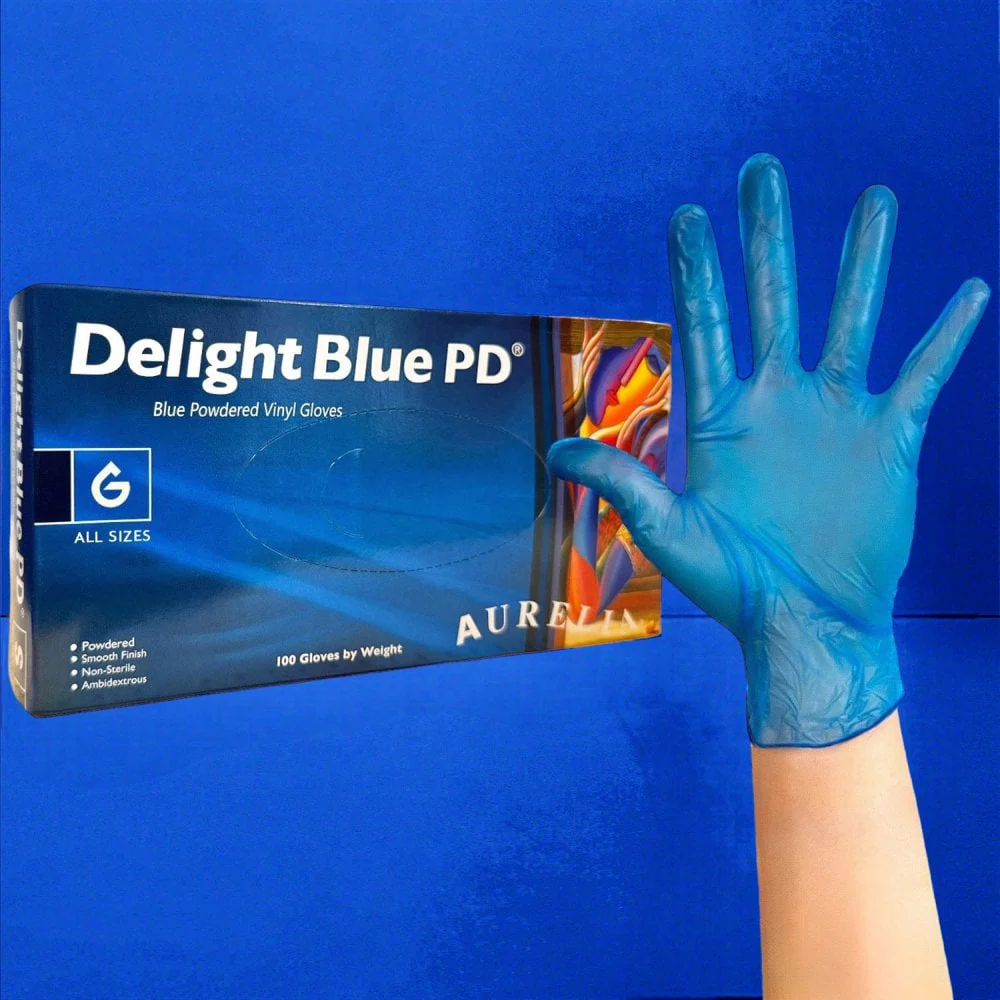 Delight - Blue Vinyl Gloves - Powdered - Image 6