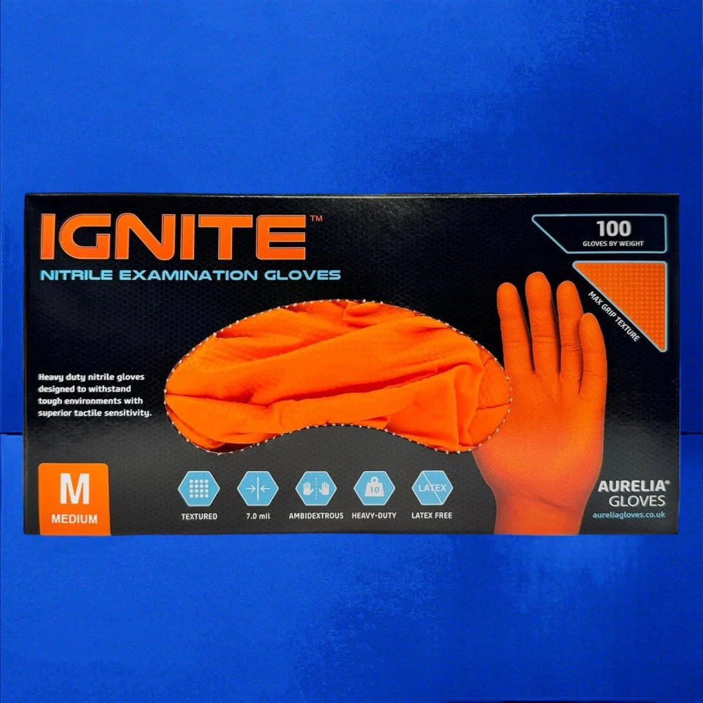 Ignite Heavy Duty Orange Nitrile Gloves - Image 3