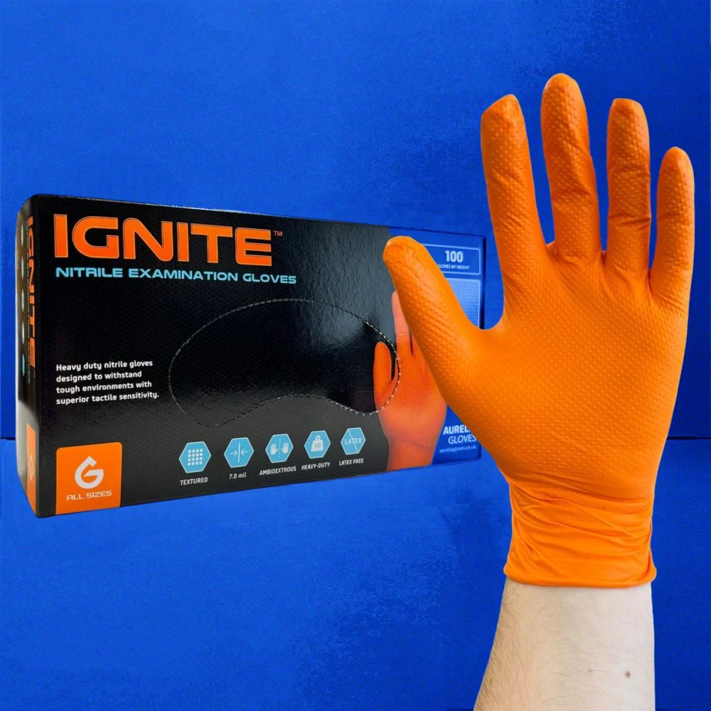 Ignite Heavy Duty Orange Nitrile Gloves - Image 6