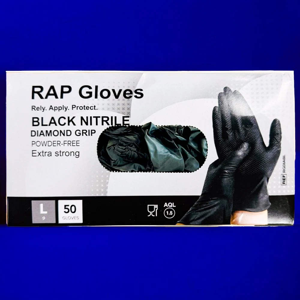 RAP - Black Nitrile Gloves - Powder Free - Image 3