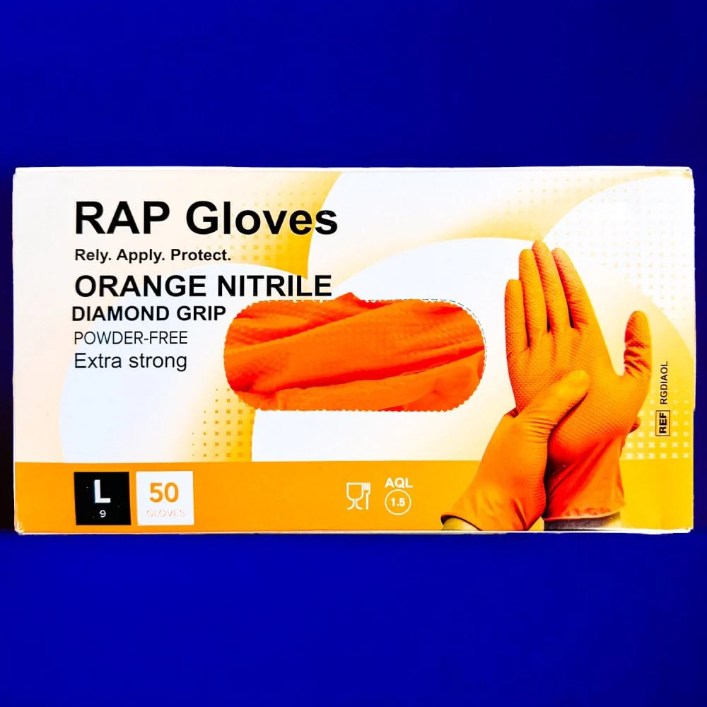Rap Heavy Duty Orange Nitrile Gloves - Image 5
