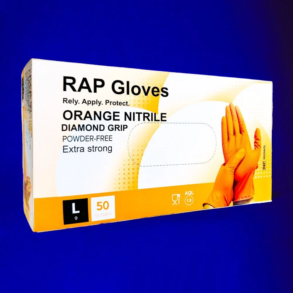 Rap Heavy Duty Orange Nitrile Gloves - Image 6